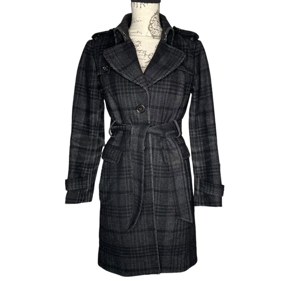 Banana Republic Jackets & Blazers - Banana Republic Trench Coat wool Italian fabric check plaid black gray small P